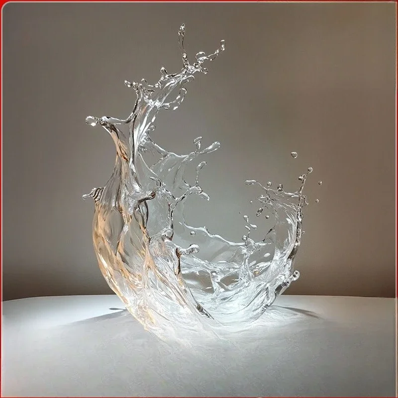 

Transparent crystal wave ornament Sales office Floor-to-ceiling sculpture installation in hotel lobby Art jewelry