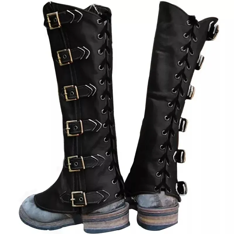 

Medieval Viking Knight Leather Leg Armor Greaves Steampunk Boots Shoes Cover LARP Warrior Cosplay Costume Gaiter For Men Women