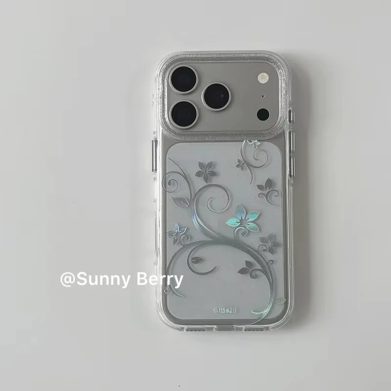 Fashion Simple Flower Vine Y2K Glitter Phone Case For iPhone Ultra 18 11 12 13 14 15 16 17 AIR Pro Max XS Plus MINI Bumper Cover view 6