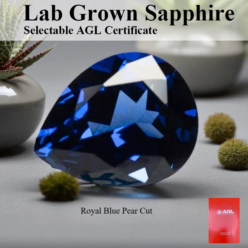 

Lab Grown Sapphire Pear Cut Royal Blue VVS1 Artificial Gemstone for Charms Diy Jewelry Making Selectable AGL Certificate