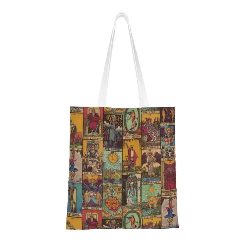 

The Major Arcana Of Tarot Vintage Patchwork Tote Shopping Bag Reusable Canvas Shoulder Shopper Occult Witch Spiritual Handbag