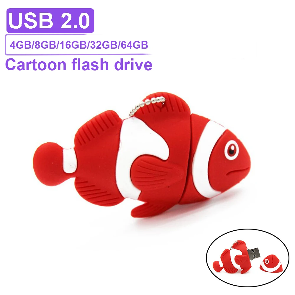 

Clownfish Cartoon USB Flash Drive 64GB Cute Memory Stick 64GB Gifts for Kids Pen Drive 32GB 100% Real Capacity U Disk 16GB 8GB