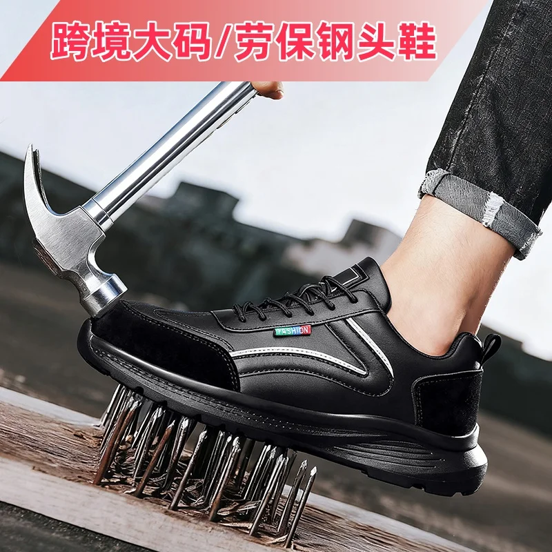 

Mens Leather Casual Shoes Steel Toe Work Boots Spring New Anti Smash Safety Shoes Large Size