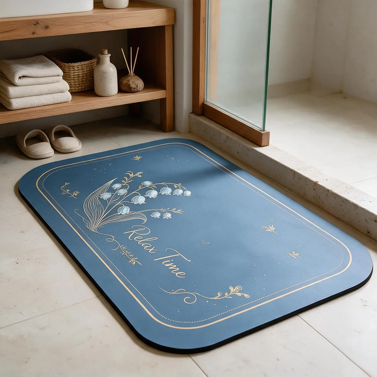 Tappetino da bagno quadrato in fango di diatomee con fondo in gomma, tappetino da bagno assorbente e antiscivolo per WC e ingresso