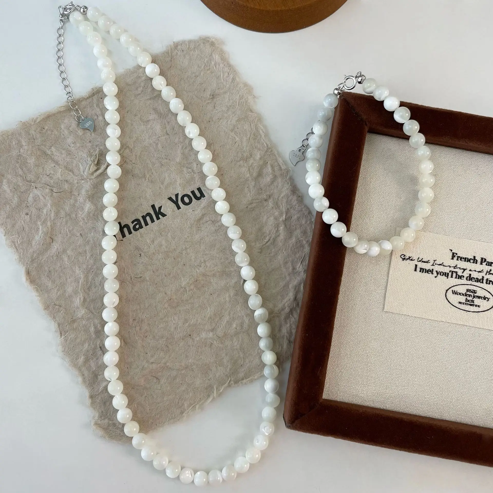 

S925 pure silver white pearl beaded bracelet and necklace, light luxury high-end ins niche unique fashion jewelry