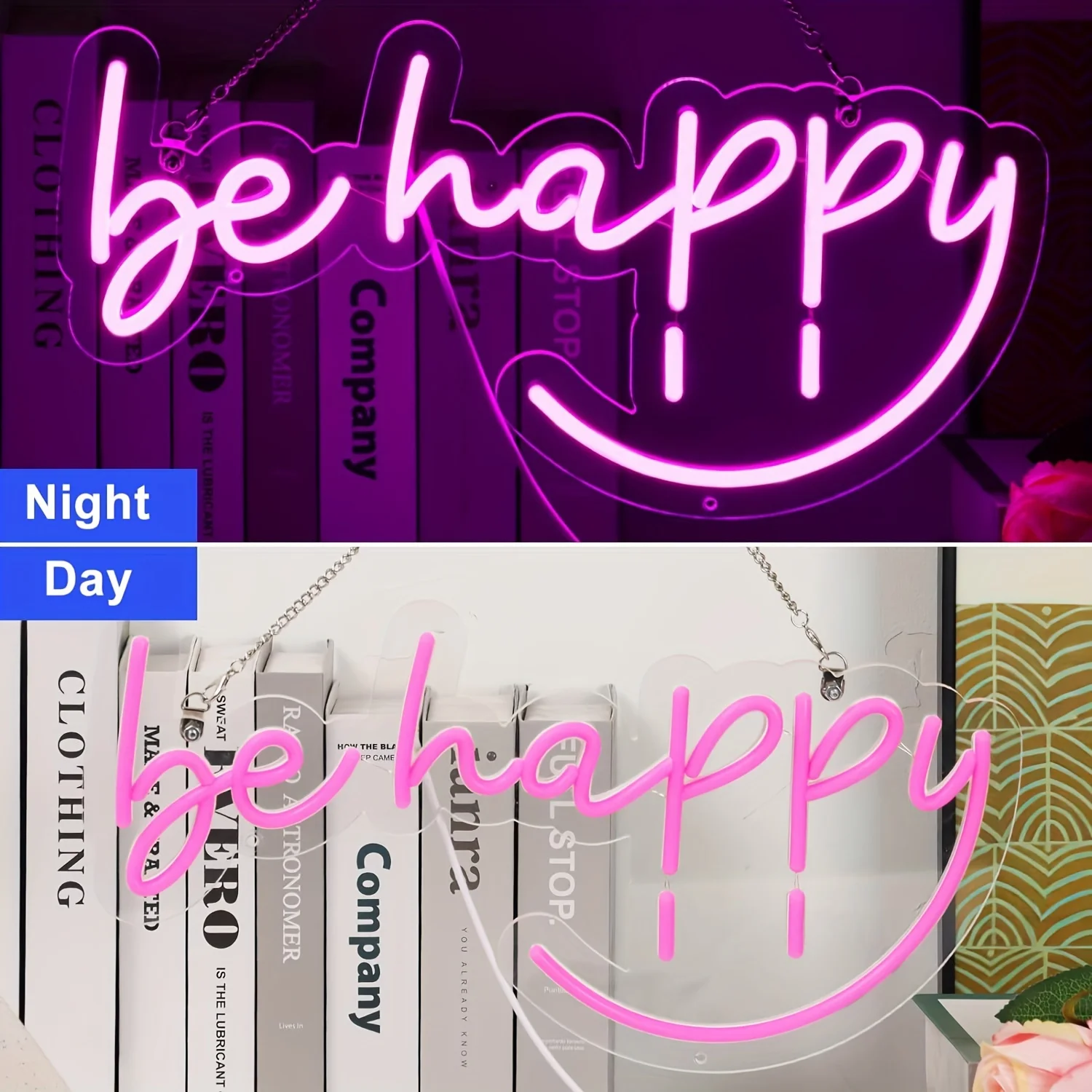 Be Happy Neon Light, dekoracja pokoju list Neon światła, przenośny znak różowa dioda LED, prezent na przyjęcie, dekoracja ścienna do sypialni w domu