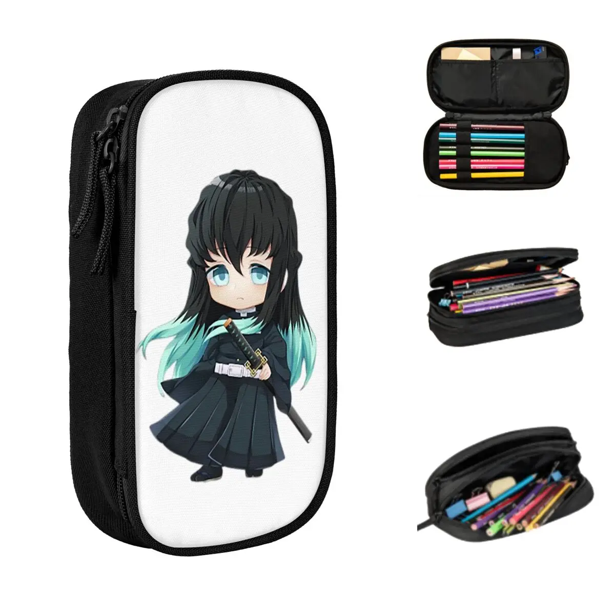 Chibi Nebel Säule Muichiro Tokito Feder mäppchen große Aufbewahrung Stift Taschen Stift Box Bleistift beutel für Jungen Mädchen Studenten Briefpapier