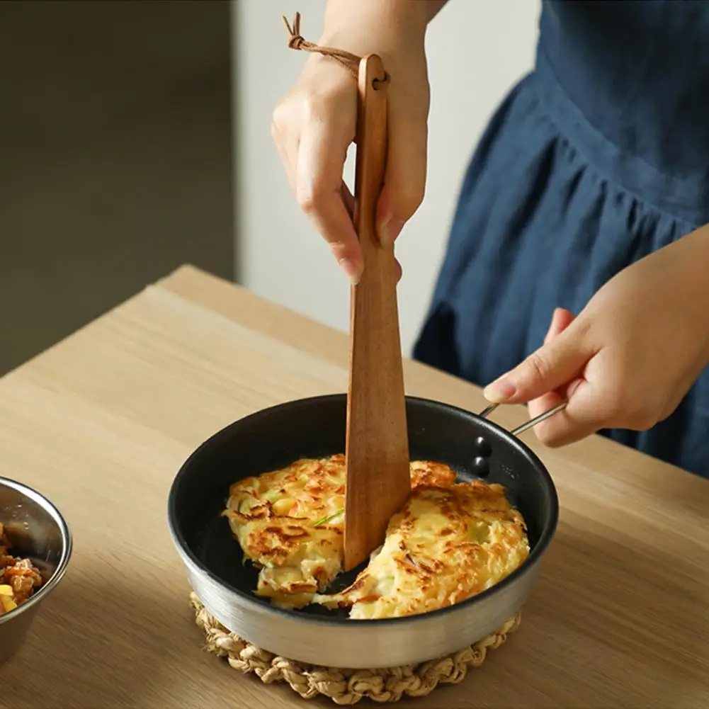 1/2Pcs 23/30cm Cooking Spatula Teak Wood For Cooking Flat Turner For Flipping Serving Scraping Tossing Wood Kitchen Utensil Kit