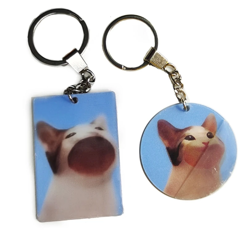 Dynamic Shake Mouth Cat Acrylic Keychain Cute Cartoon Animal Keyring Bag Pendant Personality Holographic Key Chains Fashion