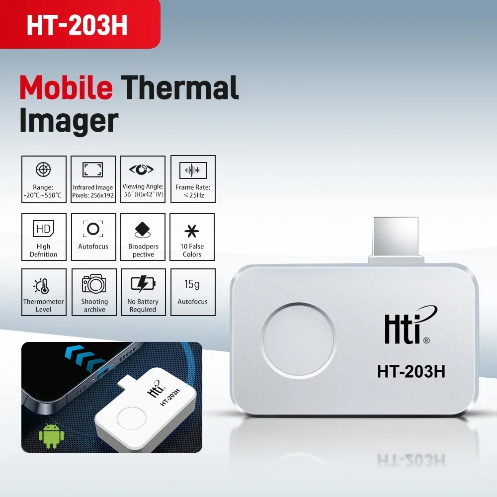 HT-203H Thermal Camera Android Type-C 256*192 Thermal Imager 25Hz Mobile Thermal Imaging Camera for PCB Device Fault Detect