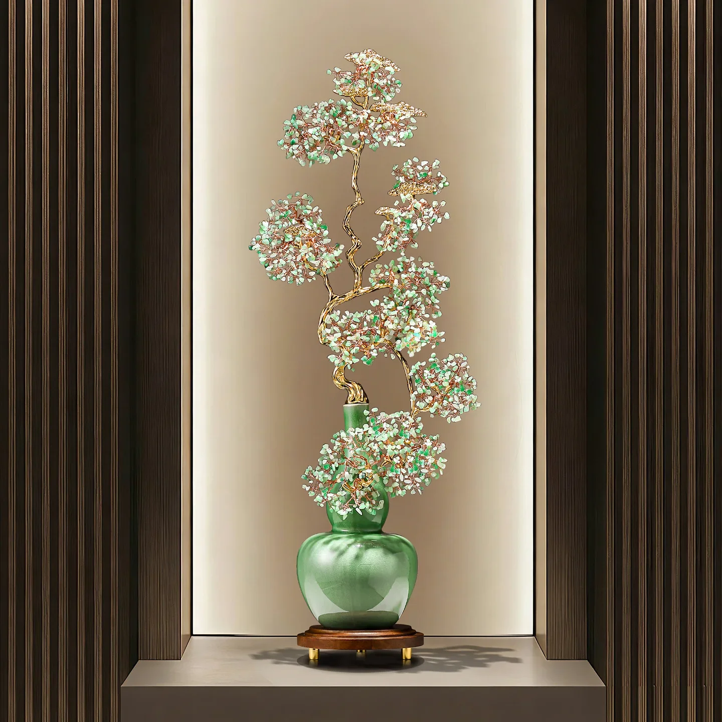 Jade porcelain gourd ornament, high-end lucky living room, secret , natural green crystal housewarming gift