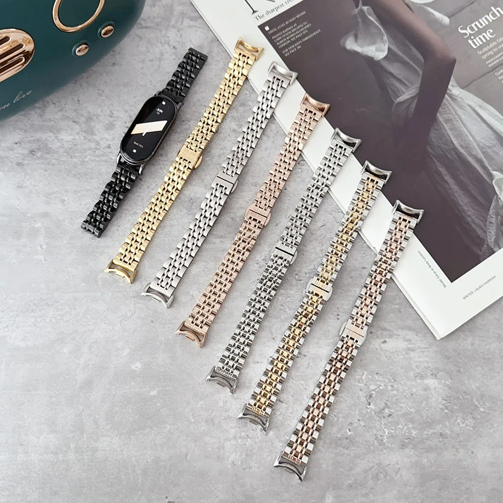Band Strap for Smart Mi Band 8/9/10 Bracelet with Link Removal Tool Metal Wristband for Xiaomi Mi Band 8 Watchband for Men Women
