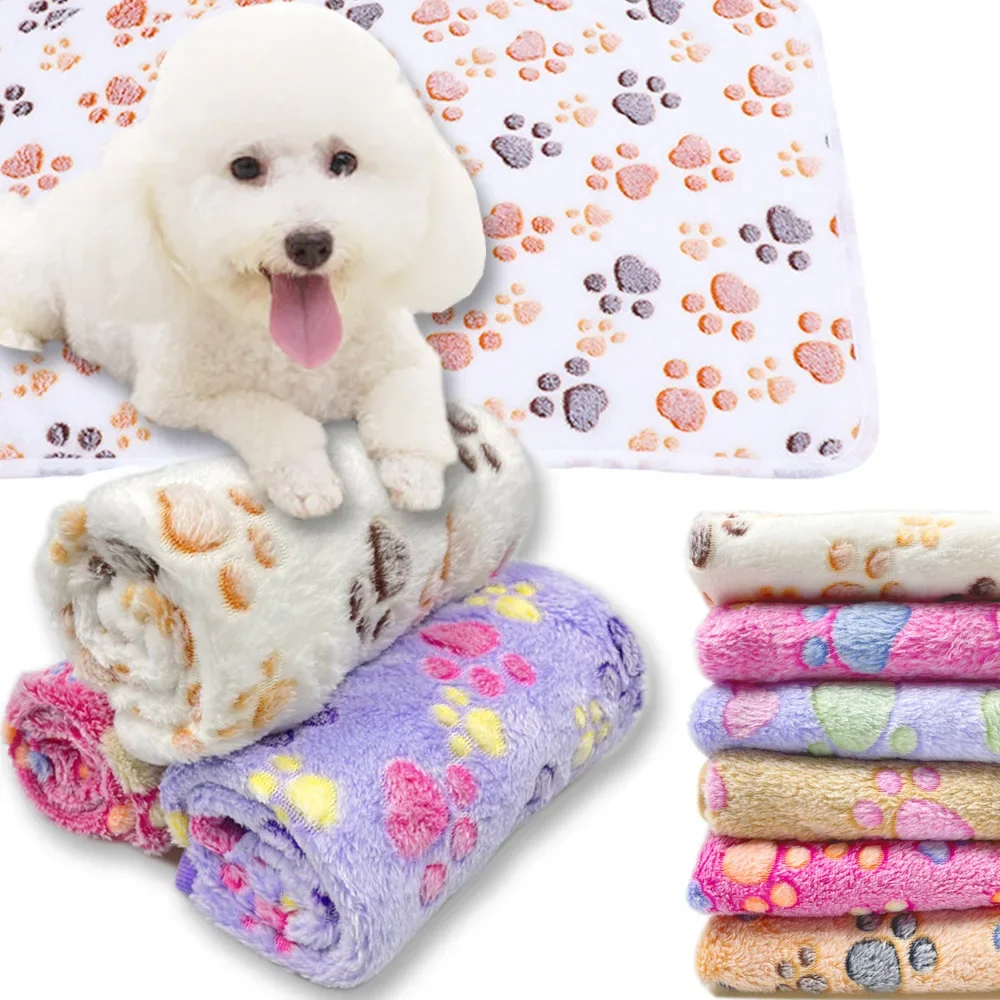 Pet Blanket All Season Blanket Warm Sleeping Mat Coral Fleece Paw Print Blanket Cat and Dog Mat