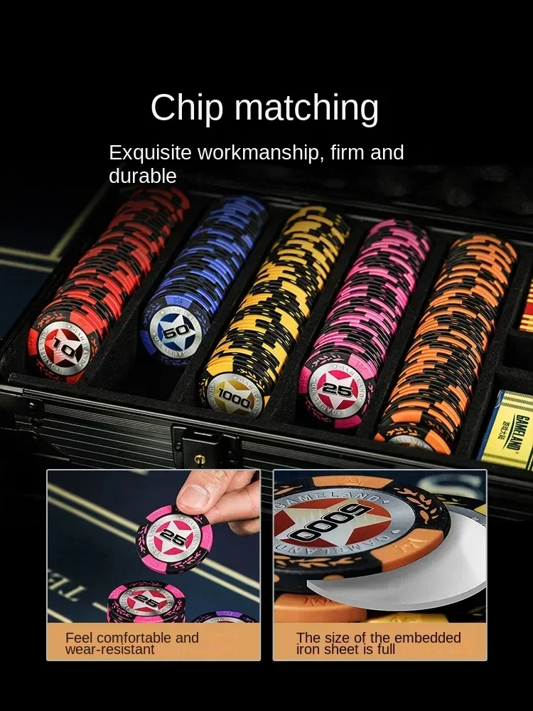 Texas Poker Set Chips mat texas holdem poker Aluminum Box High end Clay playing cards