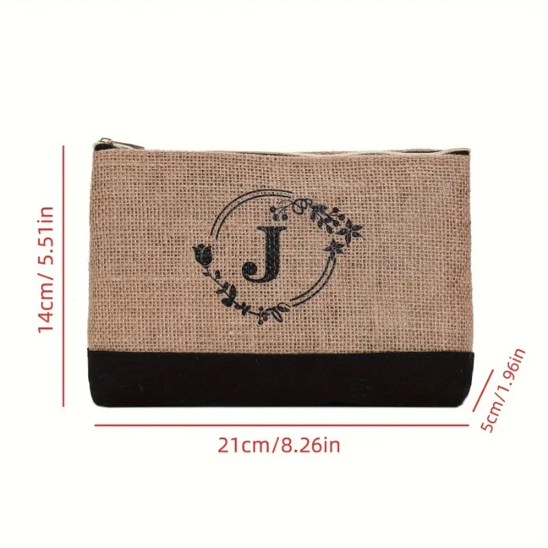 Printed Letter Bag, Pure Natural Cotton and Linen Makeup Bag, Women\'s Handbag, Banquet Bag, Lipstick, Change, Key Storage Bag