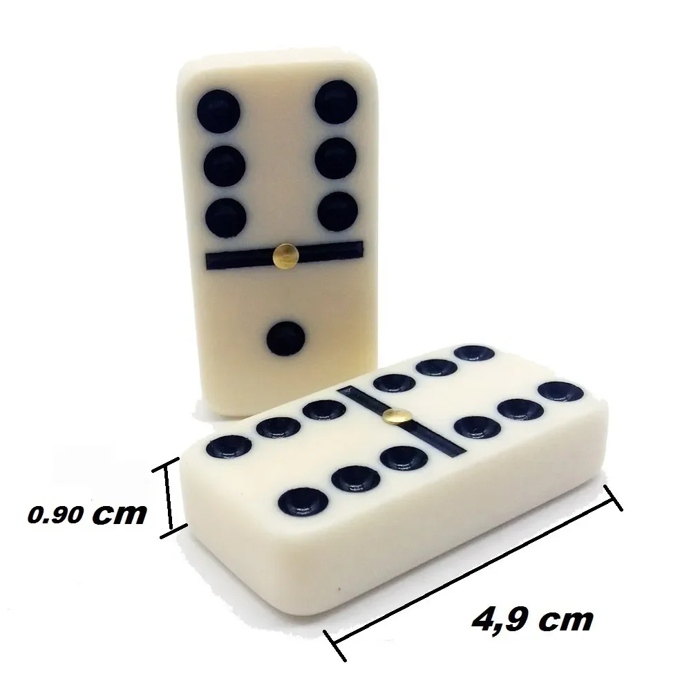 Resin Domino Set With Central Pin 28 Pieces Professional Tin Western Synthetic Bone Melanin Color Ivory