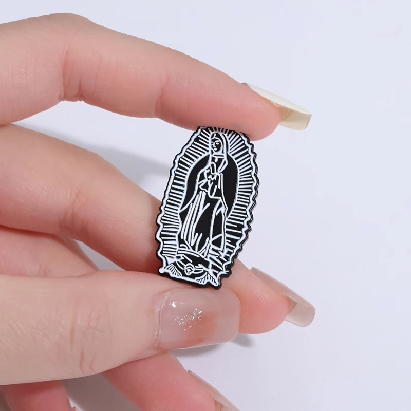 Custom Art Vintage Sculpture Enamel Pins Our Lady Of Guadalupe Brooch Lapel Badges Christianity Jewelry Gift For Catholic Friend