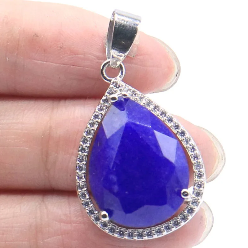 

Buy 5 Get 1 Free 32x19mm Romantic Big Gemstone Real Red Ruby Blue Sapphire Real Green Emerald White CZ Silver Pendant