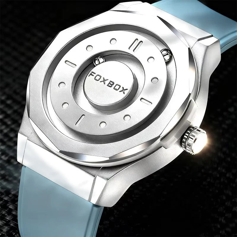 FOXBOX ساعة إبداعية مؤشر التمرير قوة مغناطيسية كوارتز ساعات المعصم الرياضة في الهواء الطلق مقاوم للماء الساعات Relogio Masculino #1