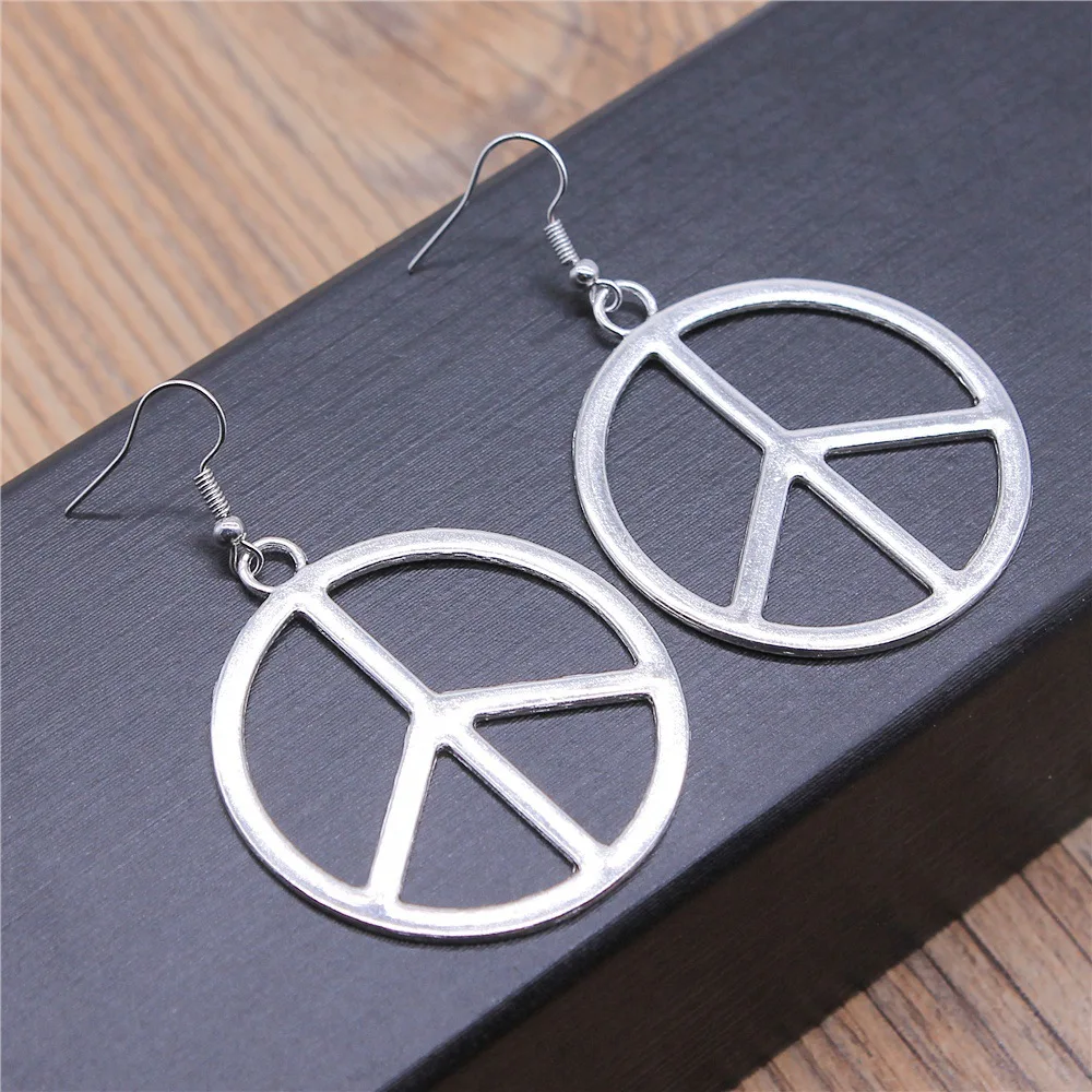 Women Vintage Drop Earrings Fashion Handmade Simple Design 2 Colors Peace Pendant Earrings