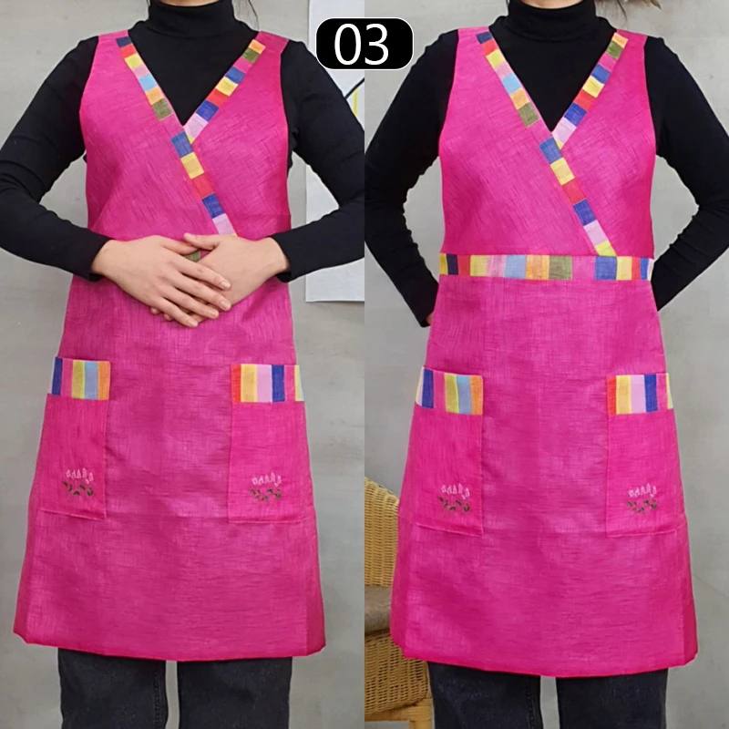 Tablier à col en V de style coréen, cuisine de restaurant, vêtements de travail, coton, lin, maison, cuisson, taille
