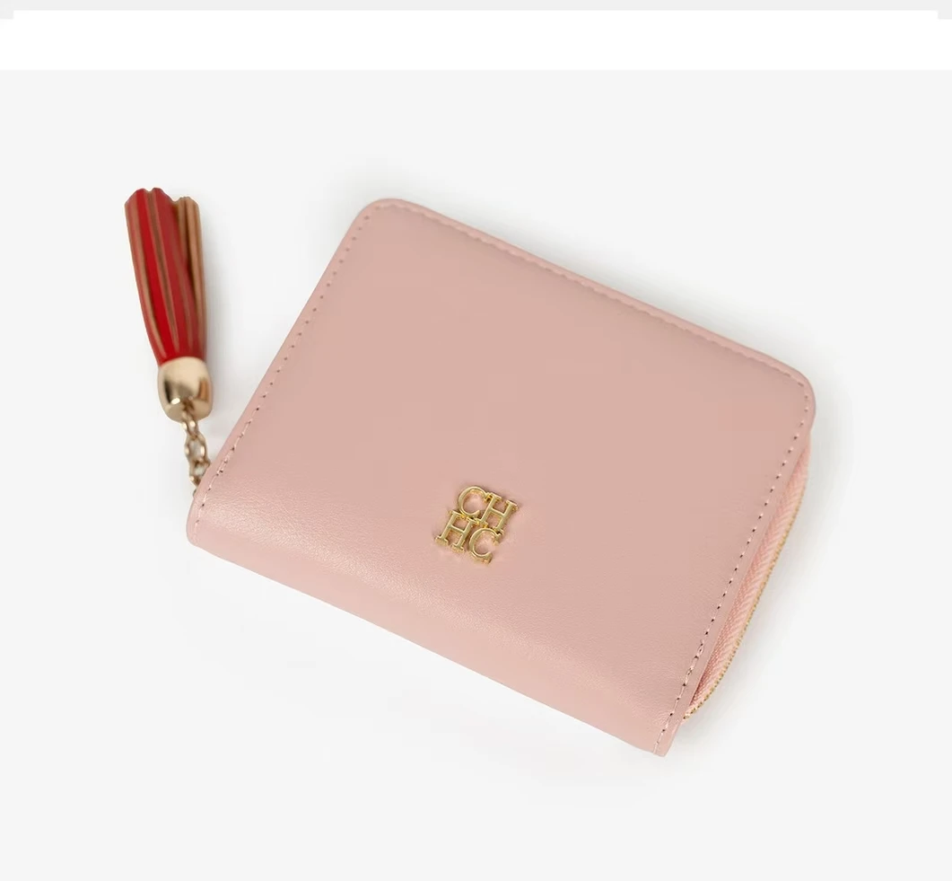 CH Small Red Zipper Wallet Simple Fashionable Daily Commuter Tassel Decoration Womens Short Coin Purse