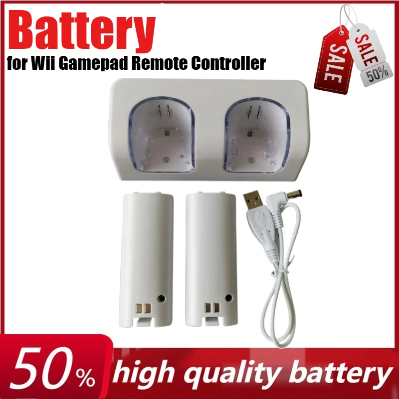 

2 Batteries + 2 Ports Charging Stand Dock Station for Wii Gamepad Remote Controller Charging Dock Station