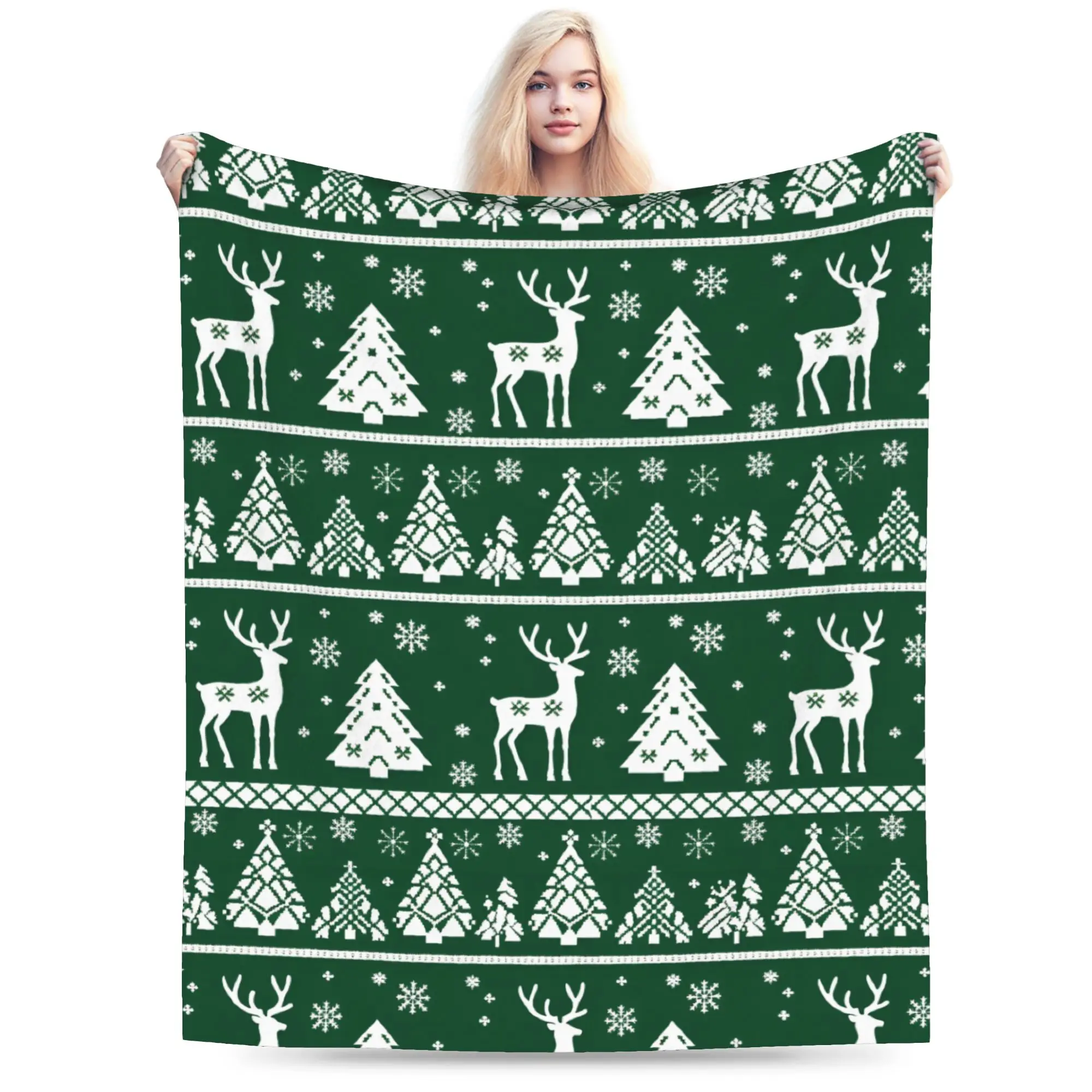 winter snowflakes christmas santa claus checkered snow Accessories Blankets Lightweight Thin Fleece  Throw Blanket Cozy Plush