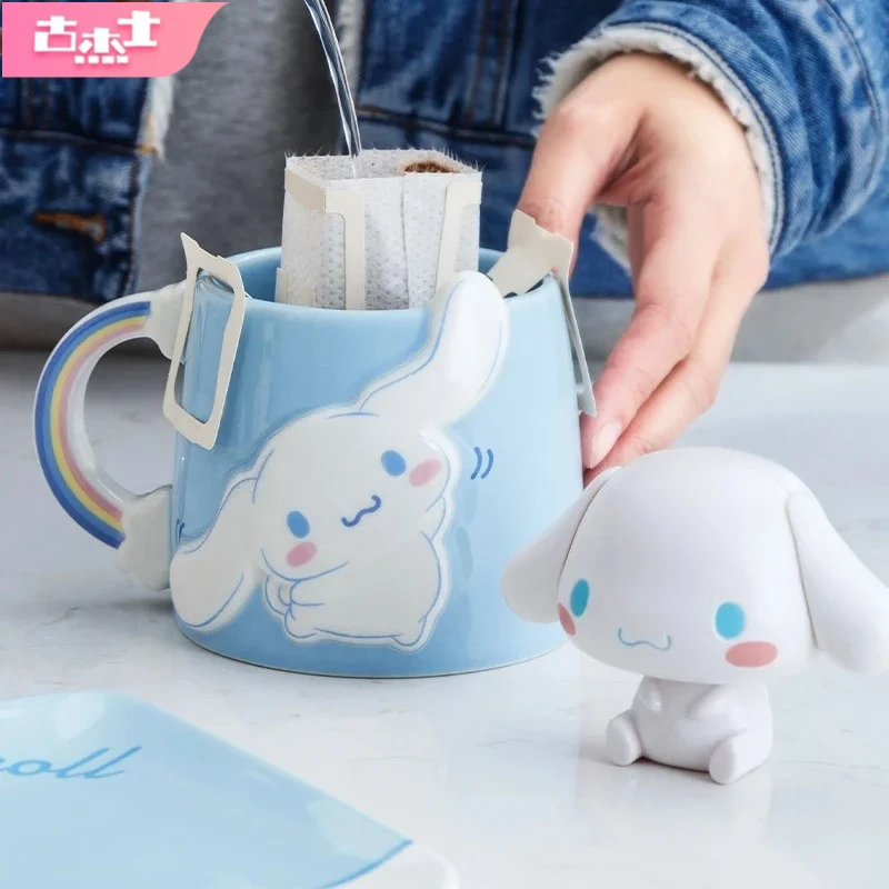 For Sanrio Hello Kitty Ceramic Mug for Kids Cute 3D Relief My Melody Coffee Cup with Creative Handle Home Oatmeal/Milk Water Cup