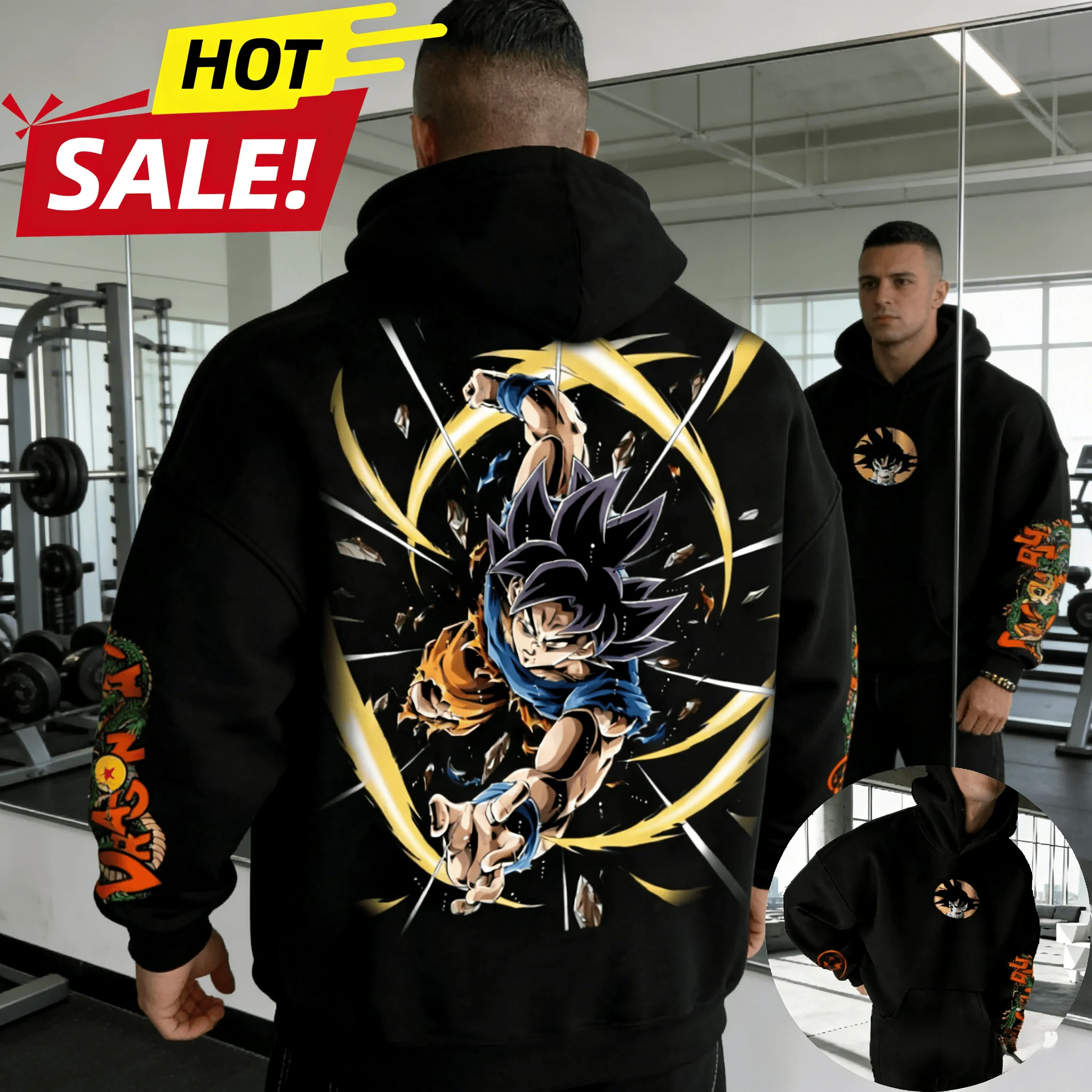 

2026 Winter Dragon Ball Goku Golden Burst Print Hoodie Men Oversized Casual Hooded Sweatshirt Anime Loose Fit Unisex Warm Tops