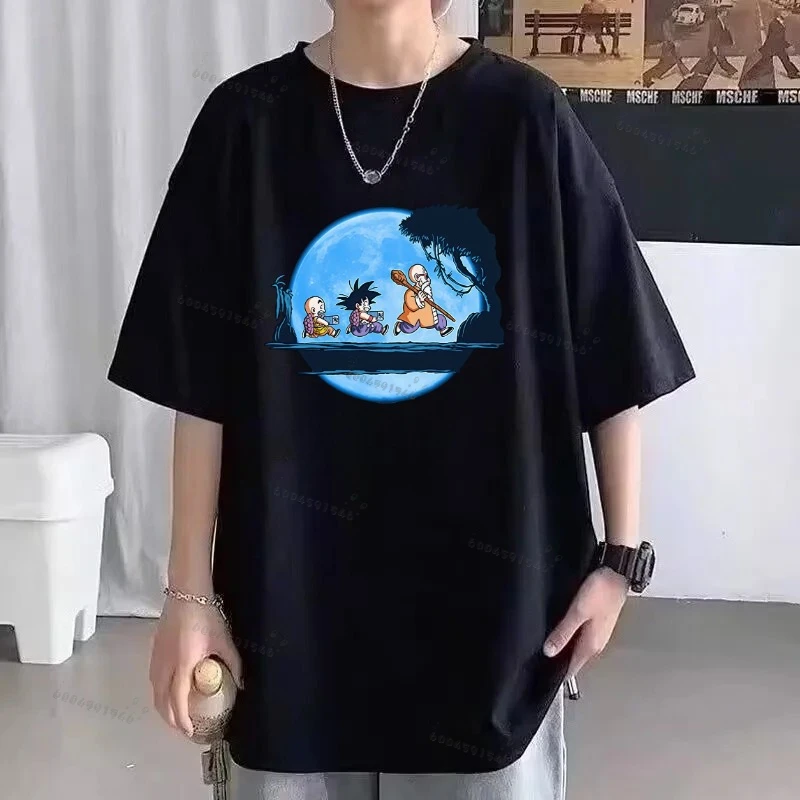 Dragon Ball Z Men's Round-neck Cotton T-shirt - Retro Anime Loose-Fitting Casual Comfortable Children's Skin-Friendly Top