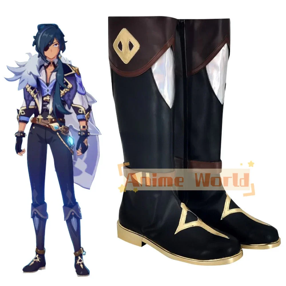 Genshin Impact Kaeya Black Shoes Cosplay Boots Halloween Carnival Boots Custom Made