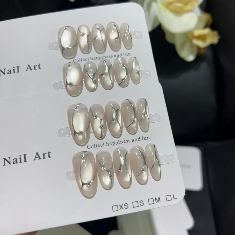 

10pcs Handmade Reusable False Nails To Stick Nail Tips Korean Nails Press on High Quality Aesthetic Fake Nails with Tools 2025