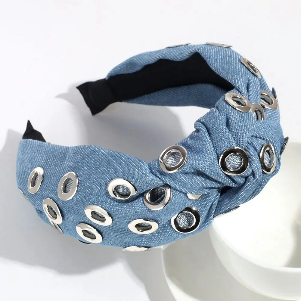 

Hair Accessories Y2K Denim Headband Metal Personalized Punk Hairband Hip Hop Wide Hollowed Out Eyelets Headband Girls