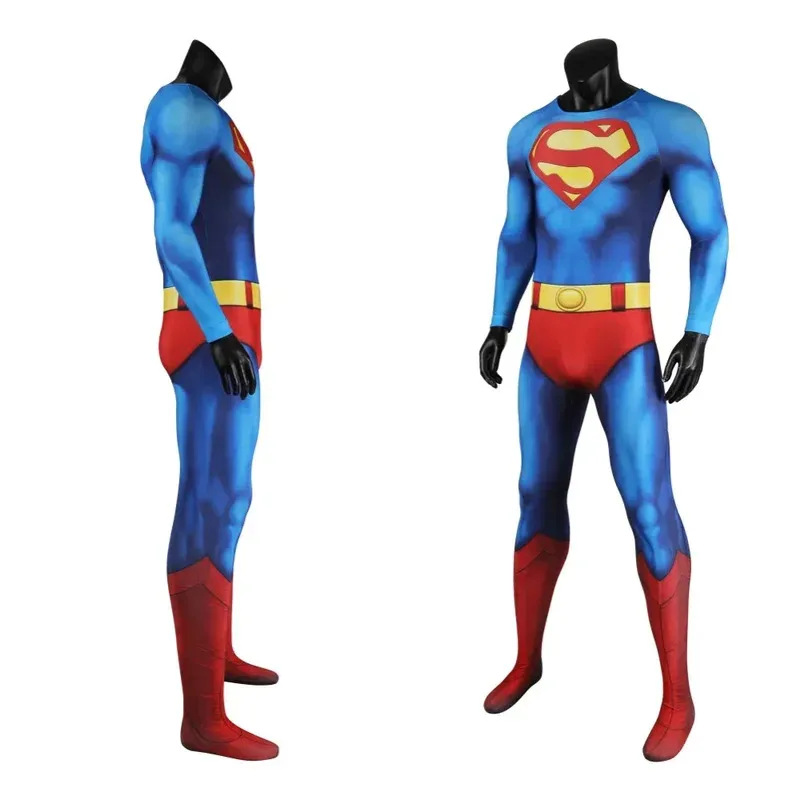 

CyHalloween Man 1978 Zentai Suit Disguise Super Cosplay Costume Hero Bodysuit with Red Cloak 3D Printed Kent Outfit