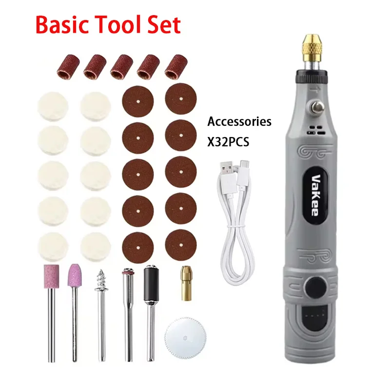 Vakee 4-Speed Mini Rotary Tool USB Type-C Rechargeable 5000-16000RPM Electric Drill Pen with Drilling Auxiliary Jig, Portable Gr