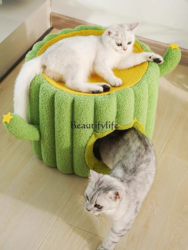 

Cat Nest Winter Warm Closed Cat House Sense of Security Cat Scratch Board Integrated Four Seasons Universal