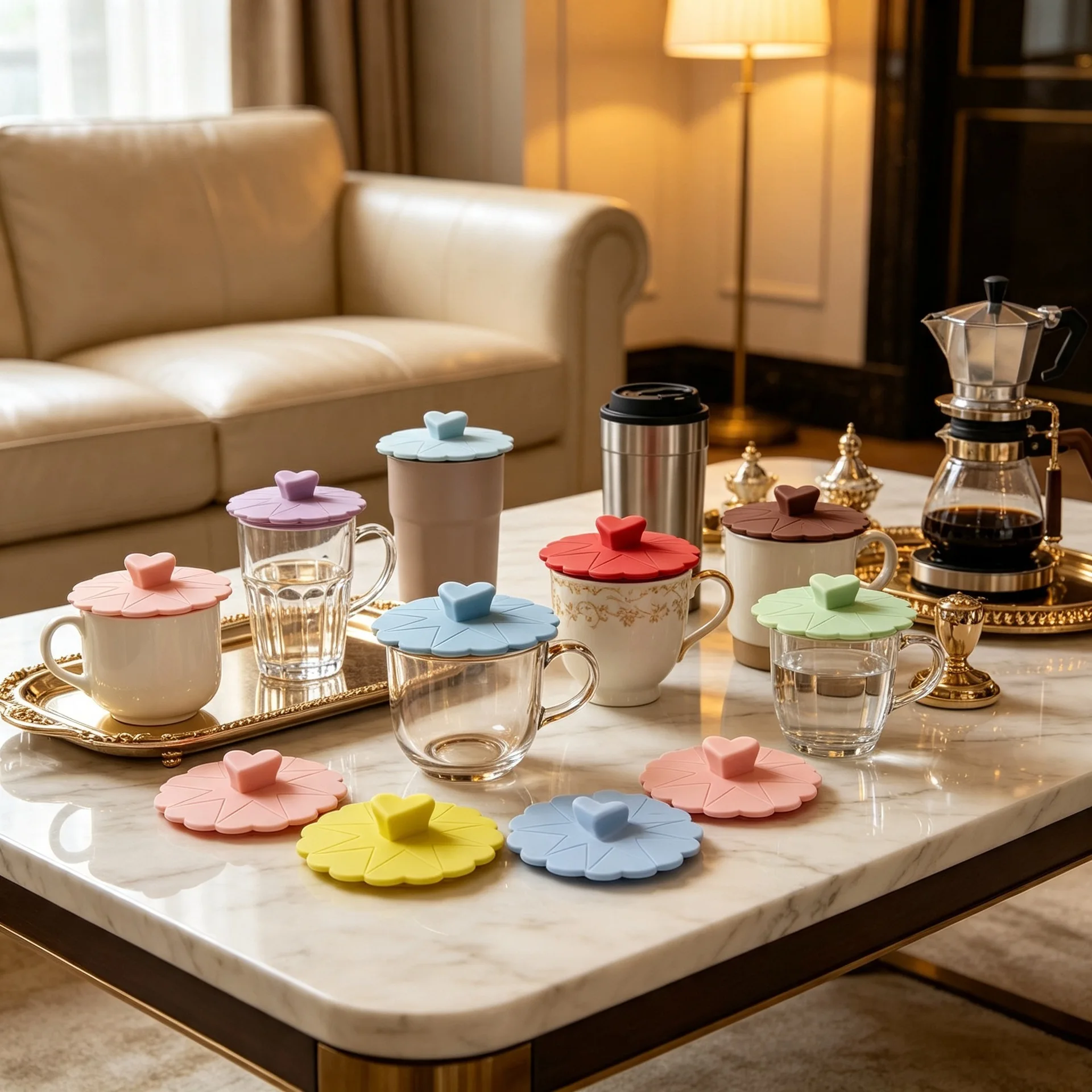 5Pcs Creative Nordic Silicone Cup Covers Random Color,Dust‑Proof Leak‑Resistant Sealing Lids,Fit for Glass Ceramic Tea Mugs&Cups