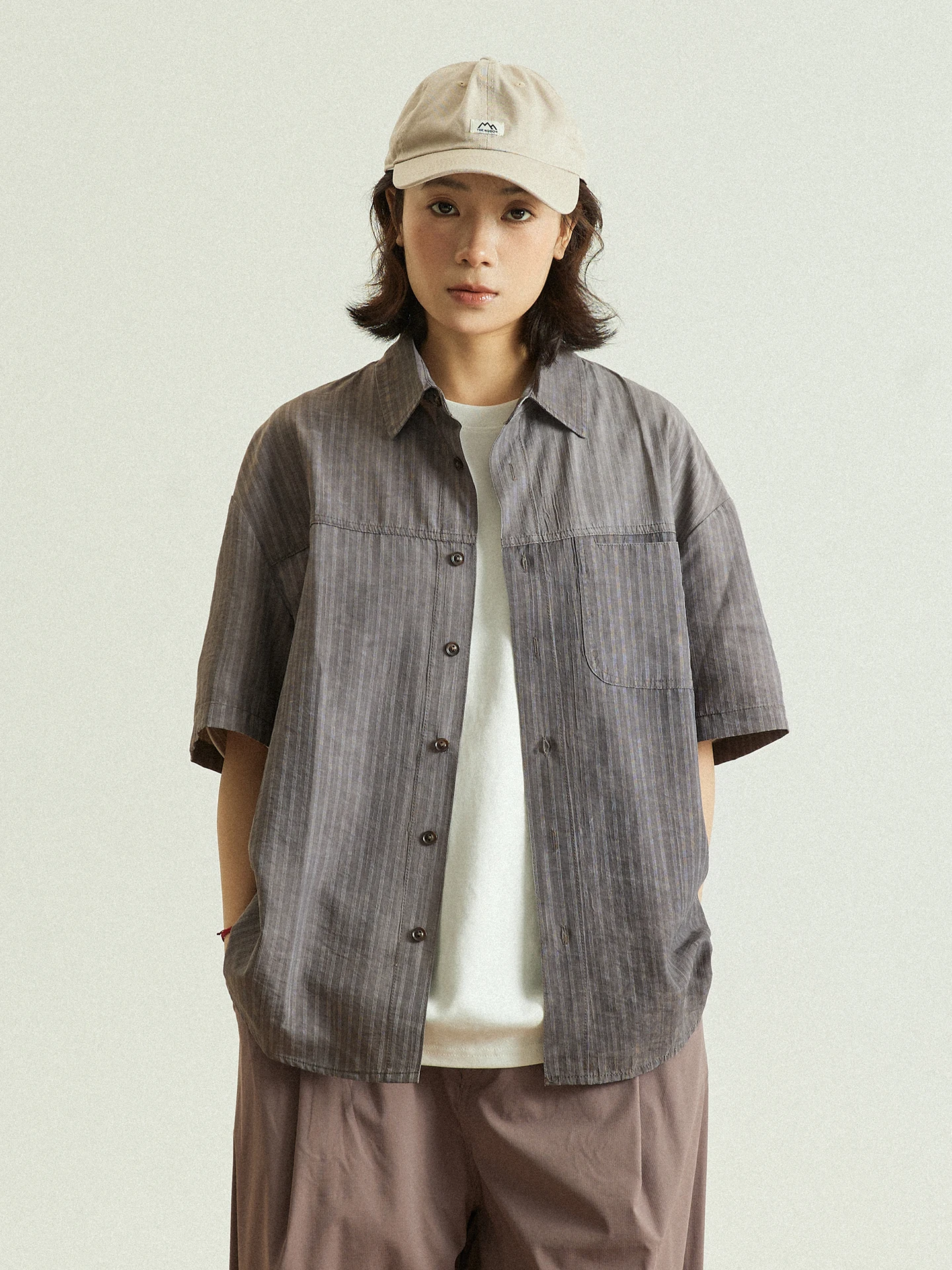 

Рубашка GoodNorth в стиле ретро с полосками, свободного кроя, с коротким рукавом, унисекс, летняя, в стиле кардигана, из хлопка, с дизайном на плечах