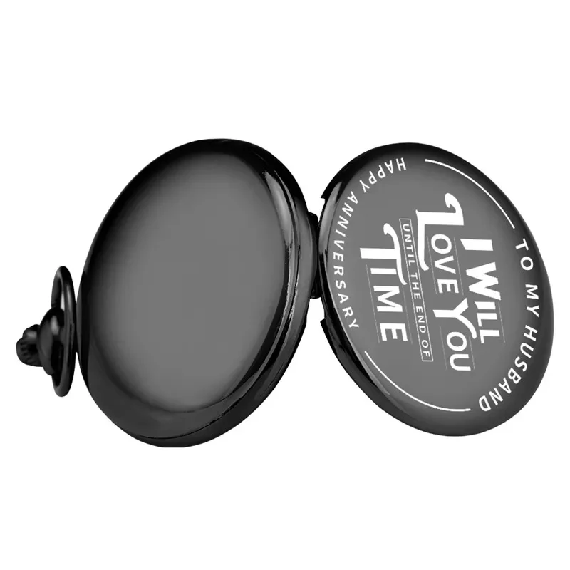 To My Husband I Love You Until The End of Time Design Men's Quartz Pocket Watch Fob Chain Timepiece Gift to Lover reloj