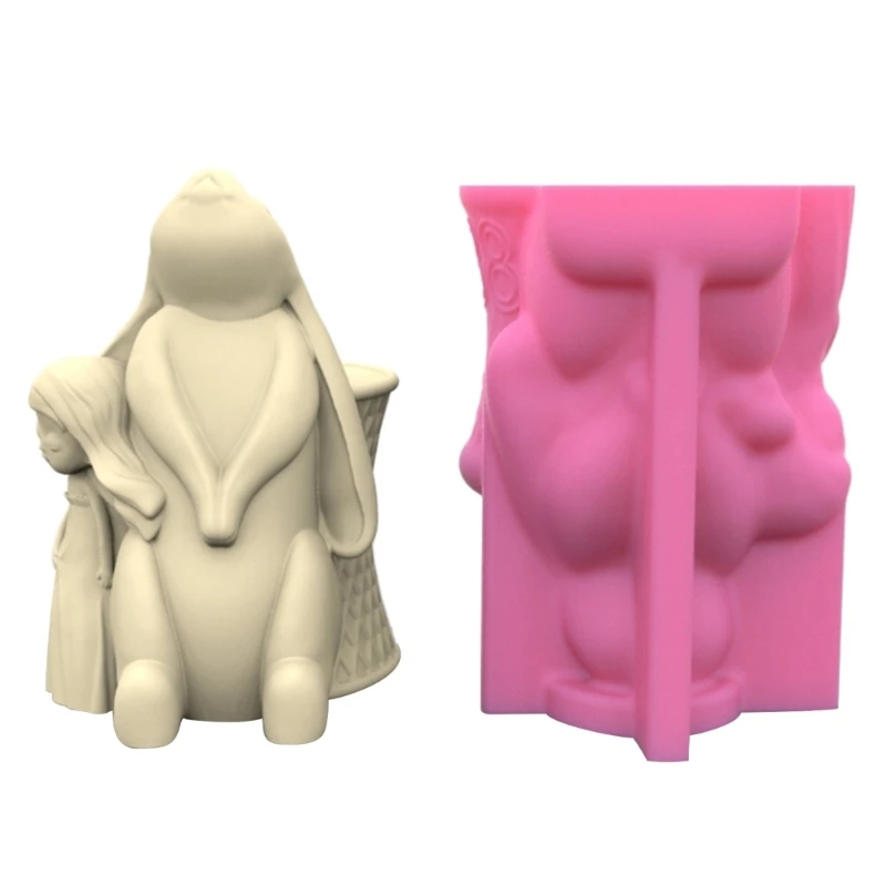 Rabbit and Girl Silicone Mold for DIY Flower Pots Reusable Pen Holder Epoxy Casting Molds Home Ornament Resin Molds