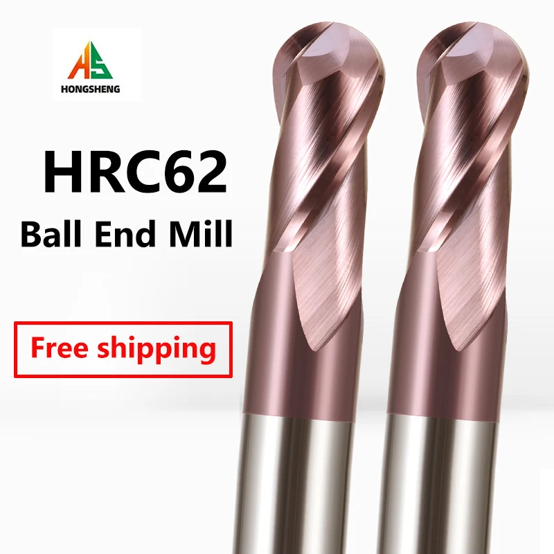 Ball Nose End Mill HRC62 Tungsten Carbide Cutter CNC Router Bit R0.5 R0.75 R1,R1.25 R2 R3mm -R10mm 2Flute Carbide Slot Drill