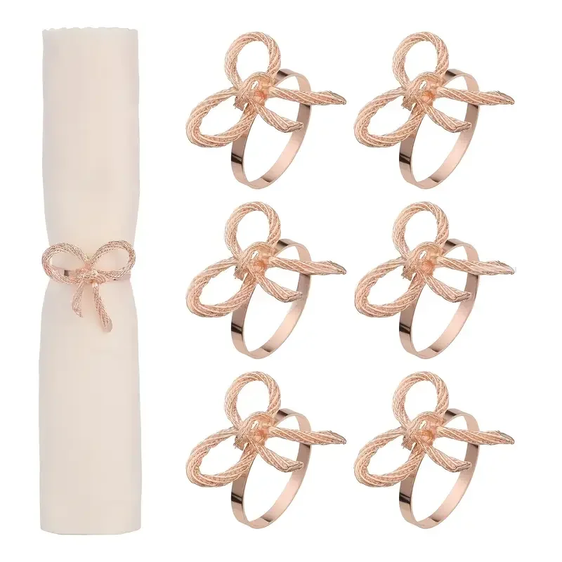1-12PCS Gold Bow Tie Napkin Rings Elegant Metal Napkin Holders Luxury Table Setting Decoration for Wedding Banquet Dinner Party