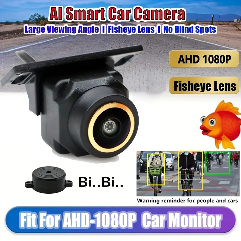 AI Smart Car Camera - AHD 1080P Wide-Angle Fish Eye Lens Obstacle Warning & Distance Display, Mobile Monitoring, No Blind Spots
