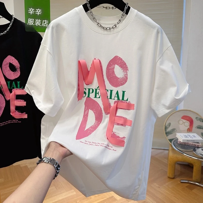 Rue décontracté impression jeunesse hauts amples t-shirts femmes vêtements été à manches courtes jeunesse grande taille tendance t-shirts mode coréenne