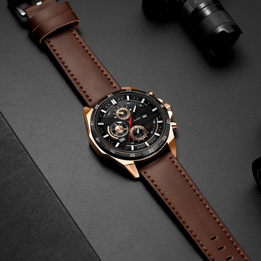 Sunlifex Men's Watch Quartz Leather Strap Sports Fashion Calendar Watch
