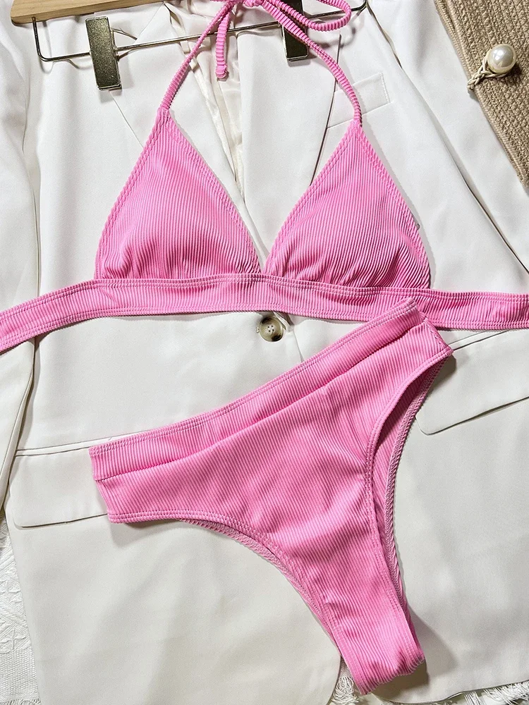 OIINAA Spitze Up Badeanzug Frauen Rosa Sexy Halter Badeanzug Bikini Set Zwei-stück Sommer Mode Bademode Weibliche Split biquinis