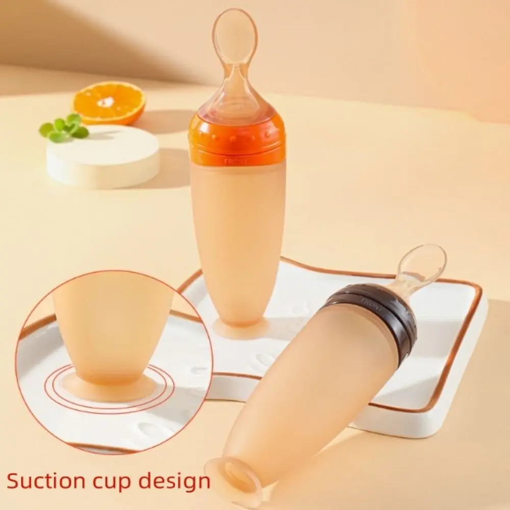 

with Graduated Line Silicone Baby Bottle Secure Soft Baby Cutlery Portable Detachable Baby Food Feeder with Spoon Infant Feeding