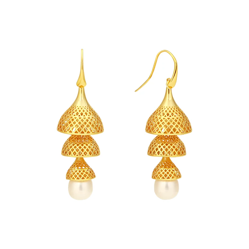 IVOG Innovative Hollowed Out Design Drop Earring Women Delicate Lamp Cage Pearl Hook Hanging Dangle Earrings
