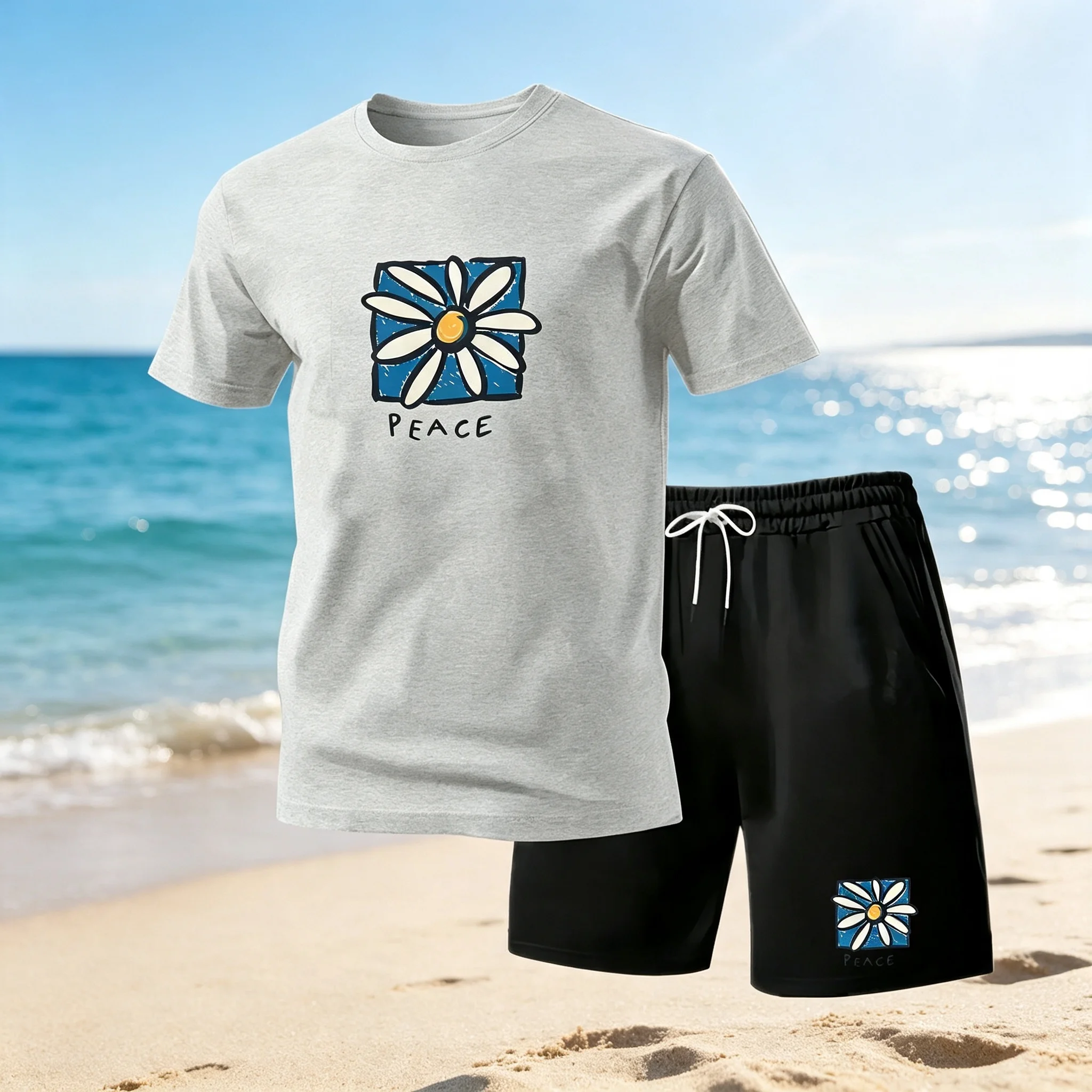 Spring Summer Men's 2‑Piece Sports Set, Elastic Round Neck Running T‑Shirt & Shorts, Comfortable Quick‑Dry Casual Outfit